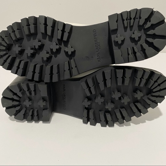 KARL LAGERFELD Pola Leather Off White Pearl Stud Ankle Strap Chelsea Booties NWT - Picture 12 of 16